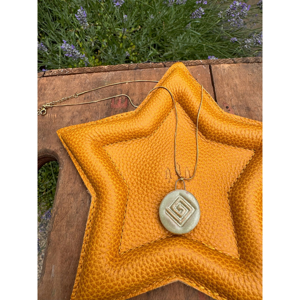 Kiln Fired Light Green Neutral Necklace Handcrafted Ceramic Round Pendant