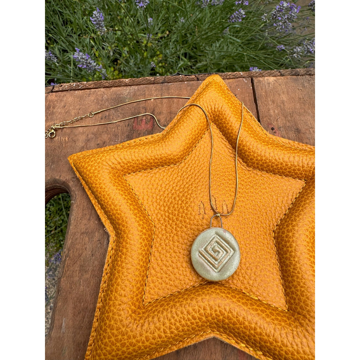 Kiln Fired Light Green Neutral Necklace Handcrafted Ceramic Round Pendant