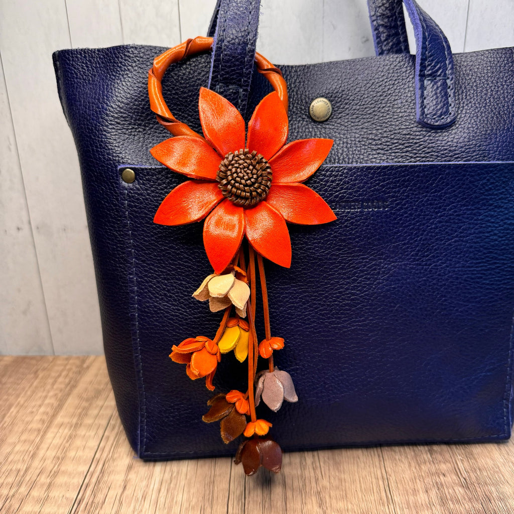 Flower Genuine Leather Bag Charm Orange Daisy Leather Crossbody Accessories