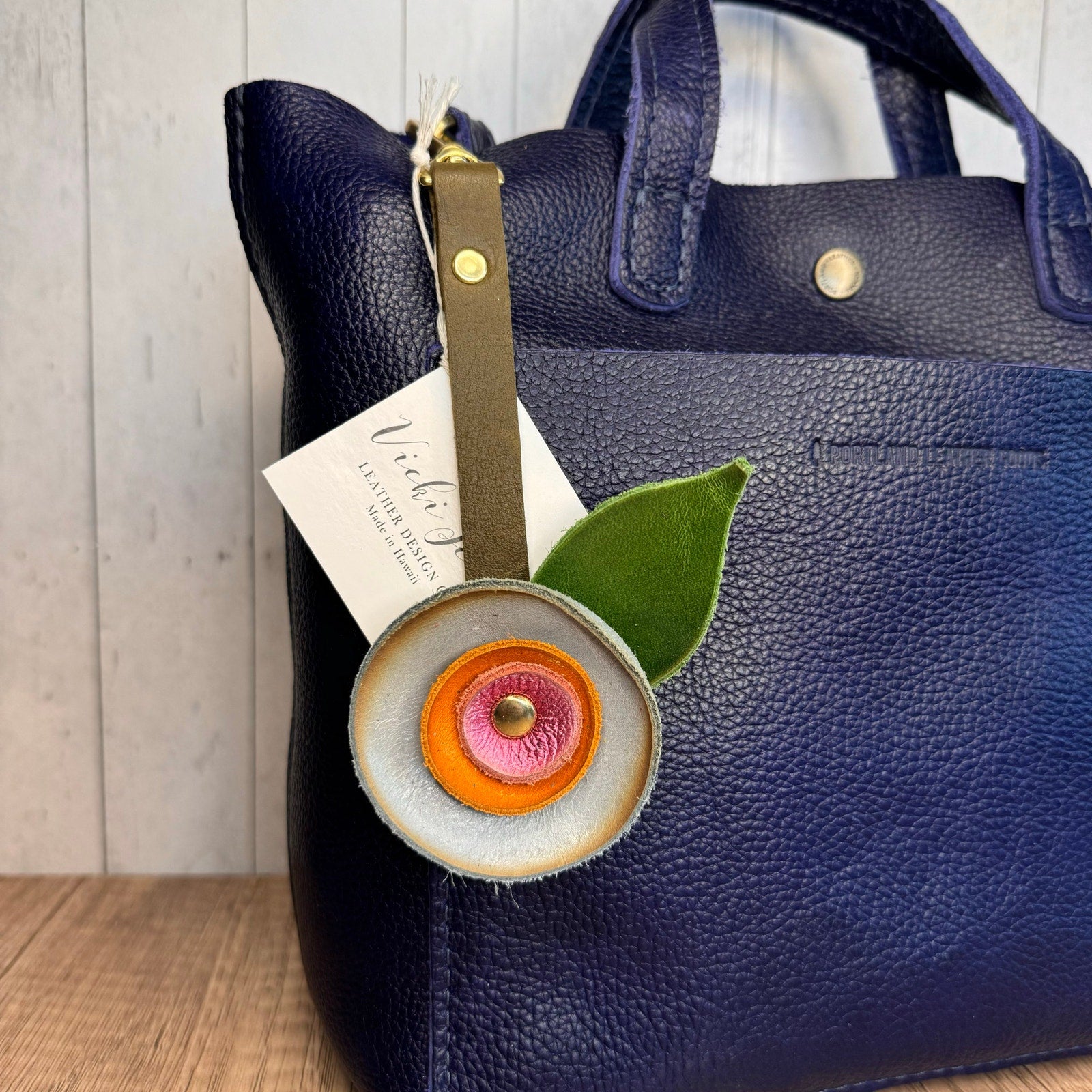 Genuine Leather Purse Charm Blue Orange Pink Flower Bag Keychain Purse Accessory