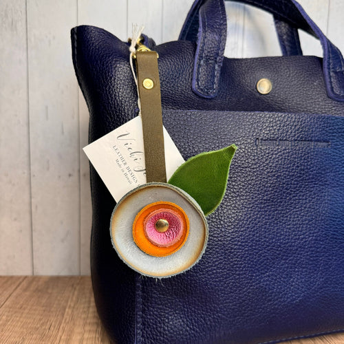 Genuine Leather Purse Charm Blue Orange Pink Flower Bag Keychain Purse Accessory