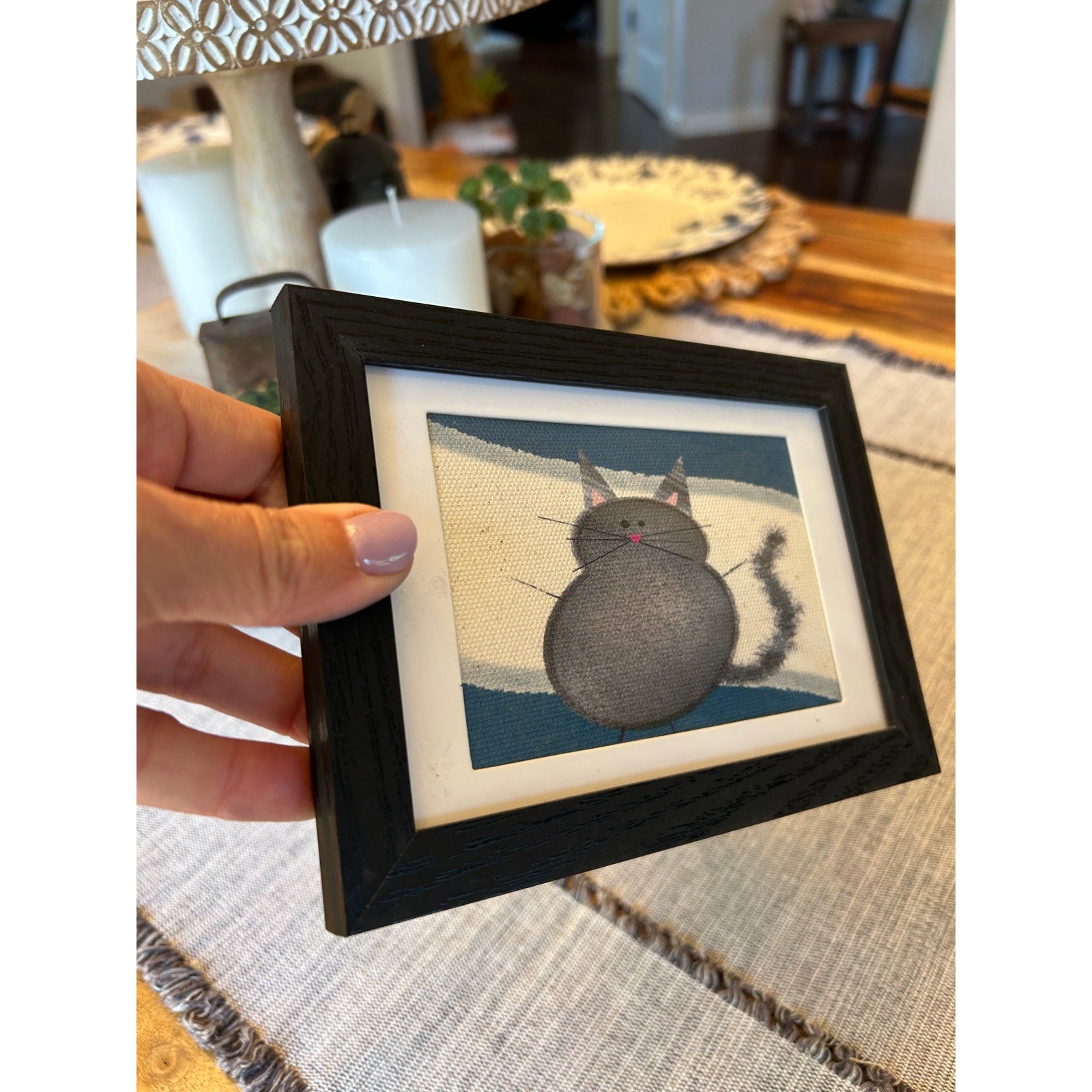 Black Cat Kitty Cat Mini Picture Frame Original Art 6 x 4 Cat Lover Gift