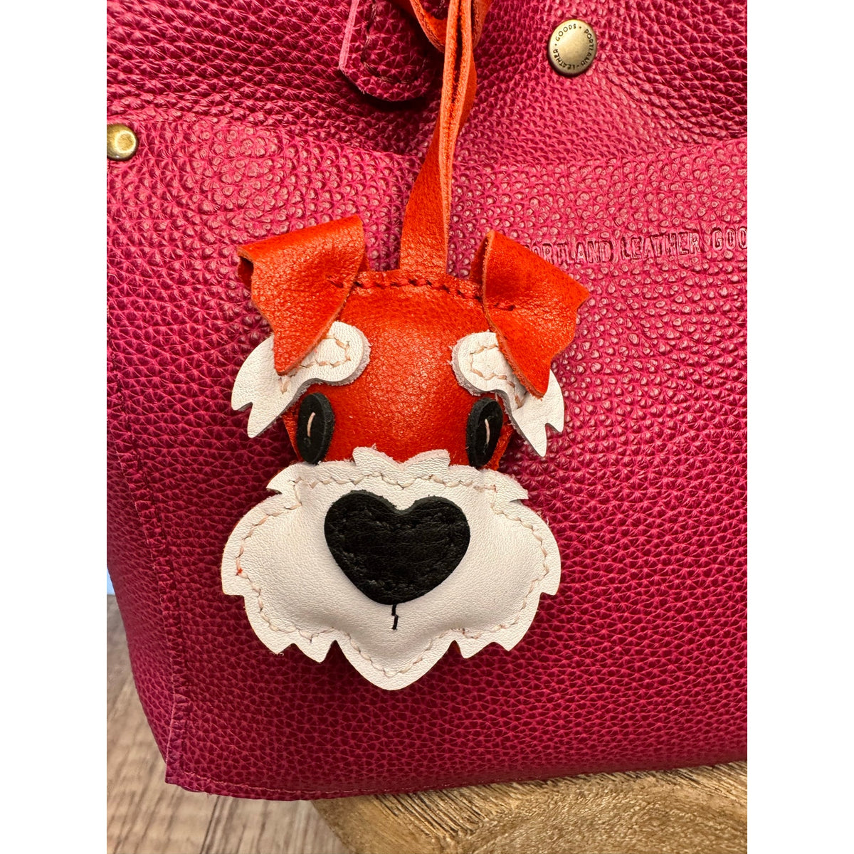 Genuine Leather Dog Purse Charm Orange Red Schnauzer Bag Charm Purse Dog lover