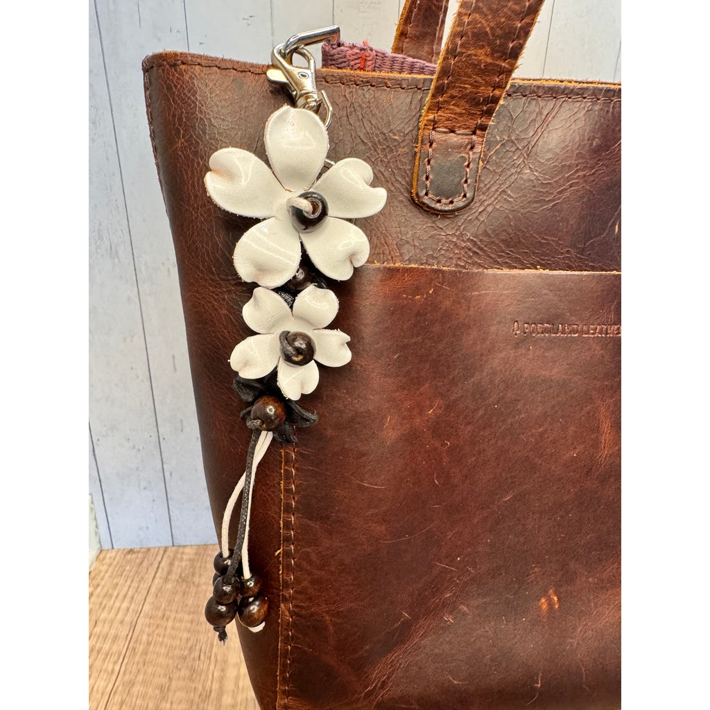 Plumeria Flower Bag Charm Genuine Leather Flower Bag Charm White Flower Charm