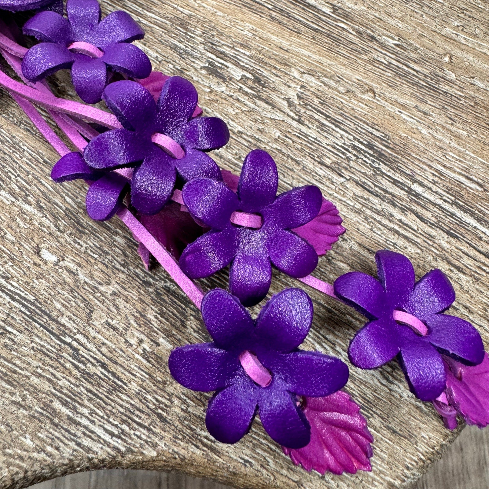 Genuine Leather Flower Purse Charm Leather Purple Spring Bag Charm NEW FAST SHIP