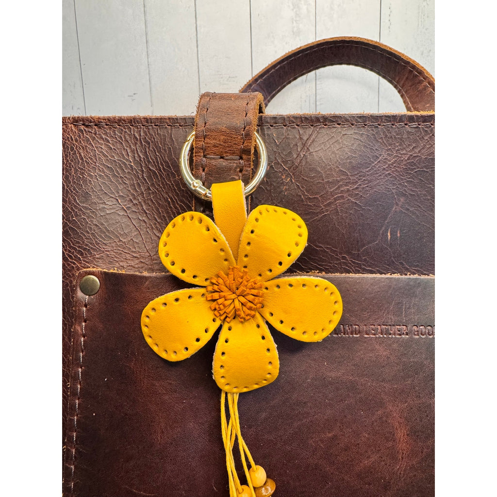 Yellow Daisy Purse Charm Genuine Leather Flower Yellow Bag Charm NEW FAST SHIP