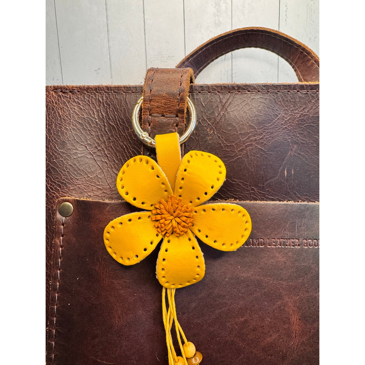 Yellow Daisy Purse Charm Genuine Leather Flower Yellow Bag Charm NEW FAST SHIP