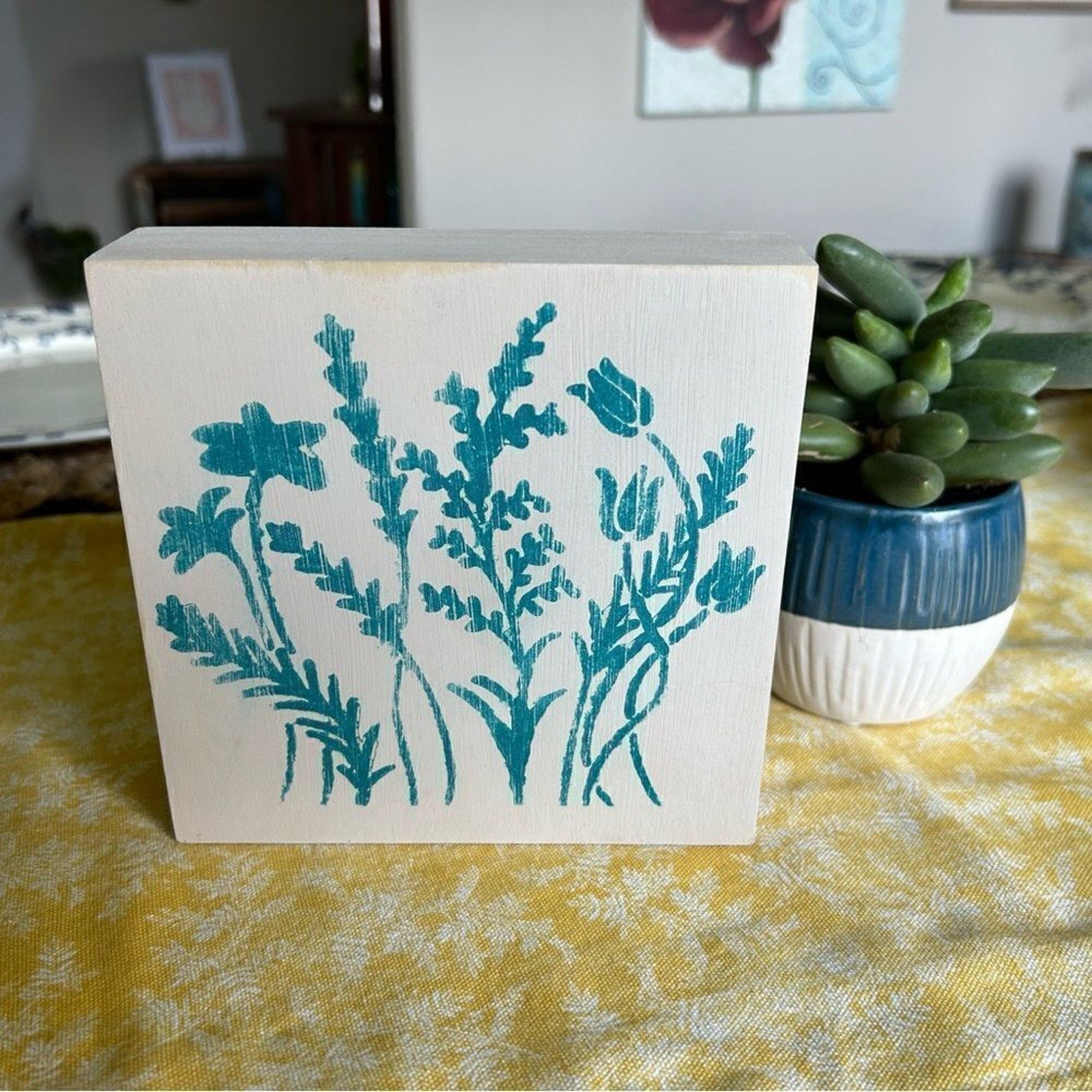 Spring Flower Home Decor Rustic Custom Art for Boho Home Blue Gift for Friend