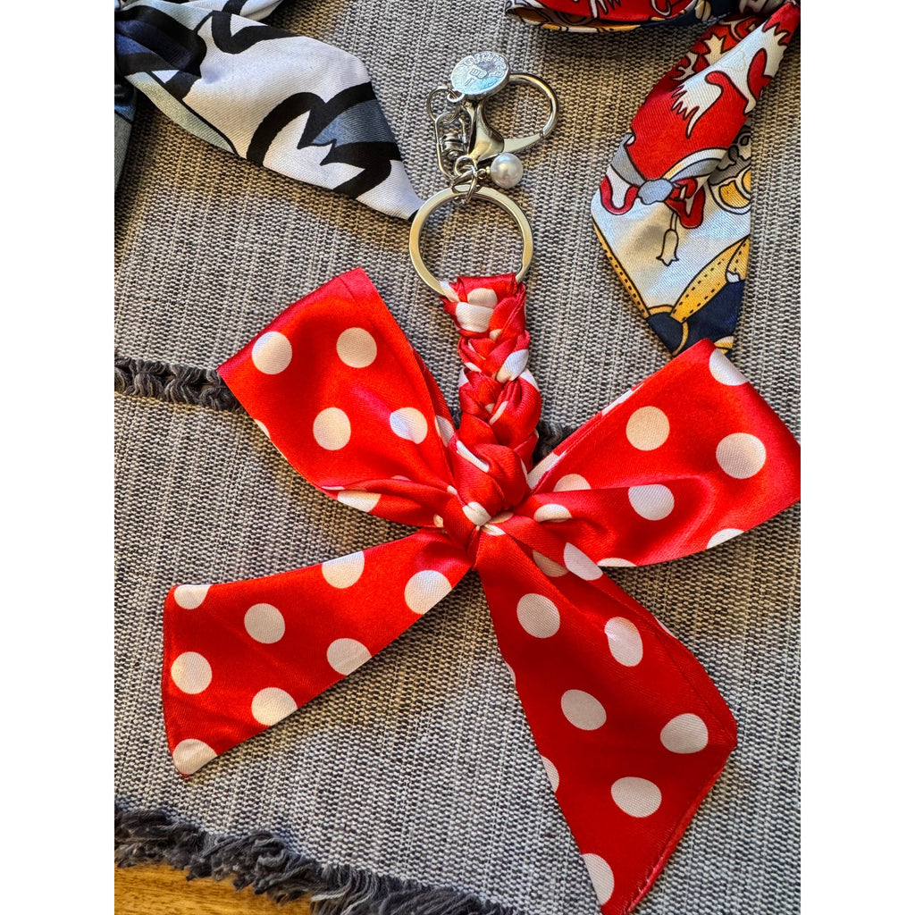 Set of 3 Satin Bow Bag Charms Floral Purse Charm Polka Dot Colorful Bow