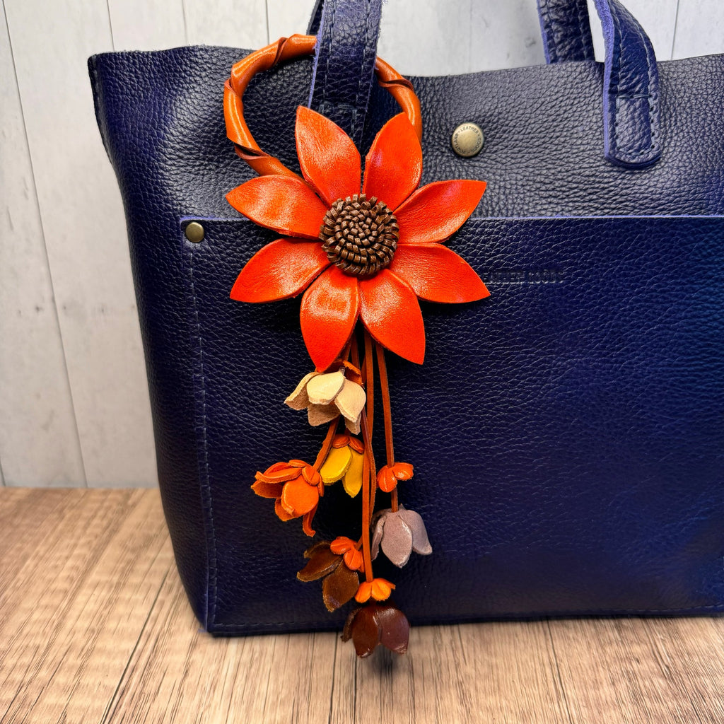 Flower Genuine Leather Bag Charm Orange Daisy Leather Crossbody Accessories
