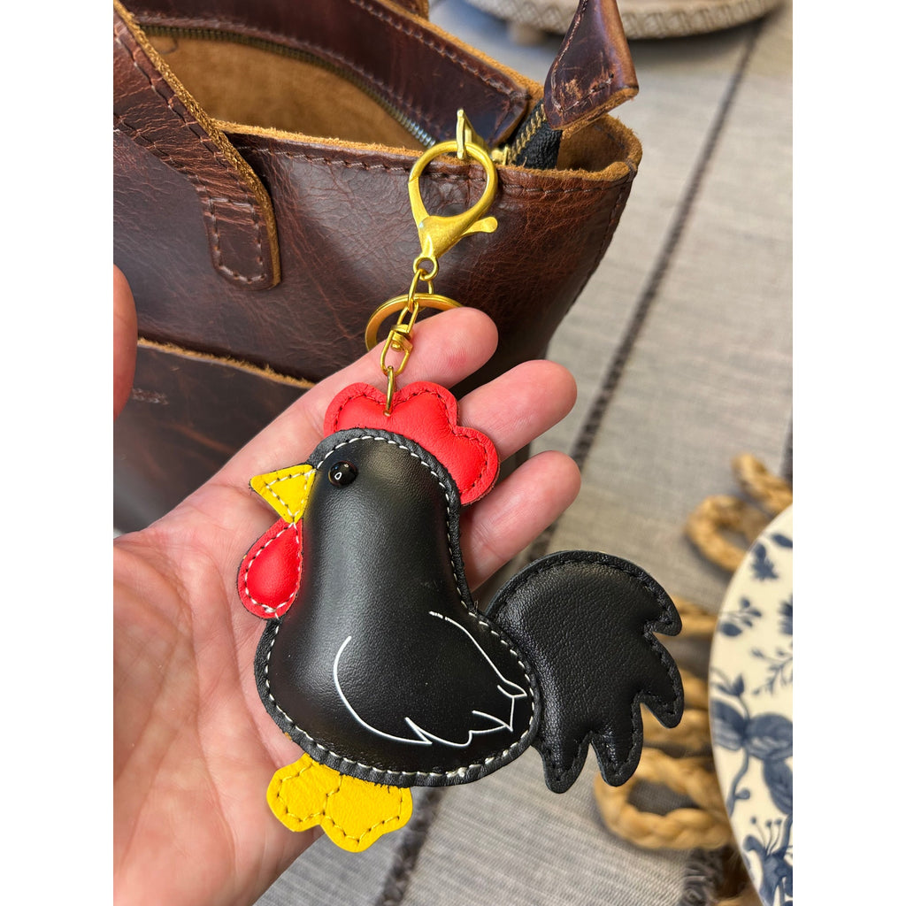 Chicken Bag Charm Genuine Leather Black Chicken Purse Charm Black Accessories