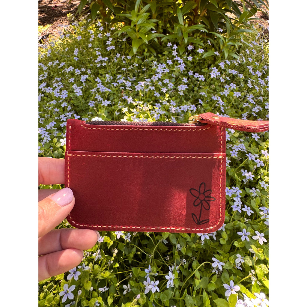 Genuine Leather Wallet DARK RED Leather Credit Card Holder Black Leather Wallet