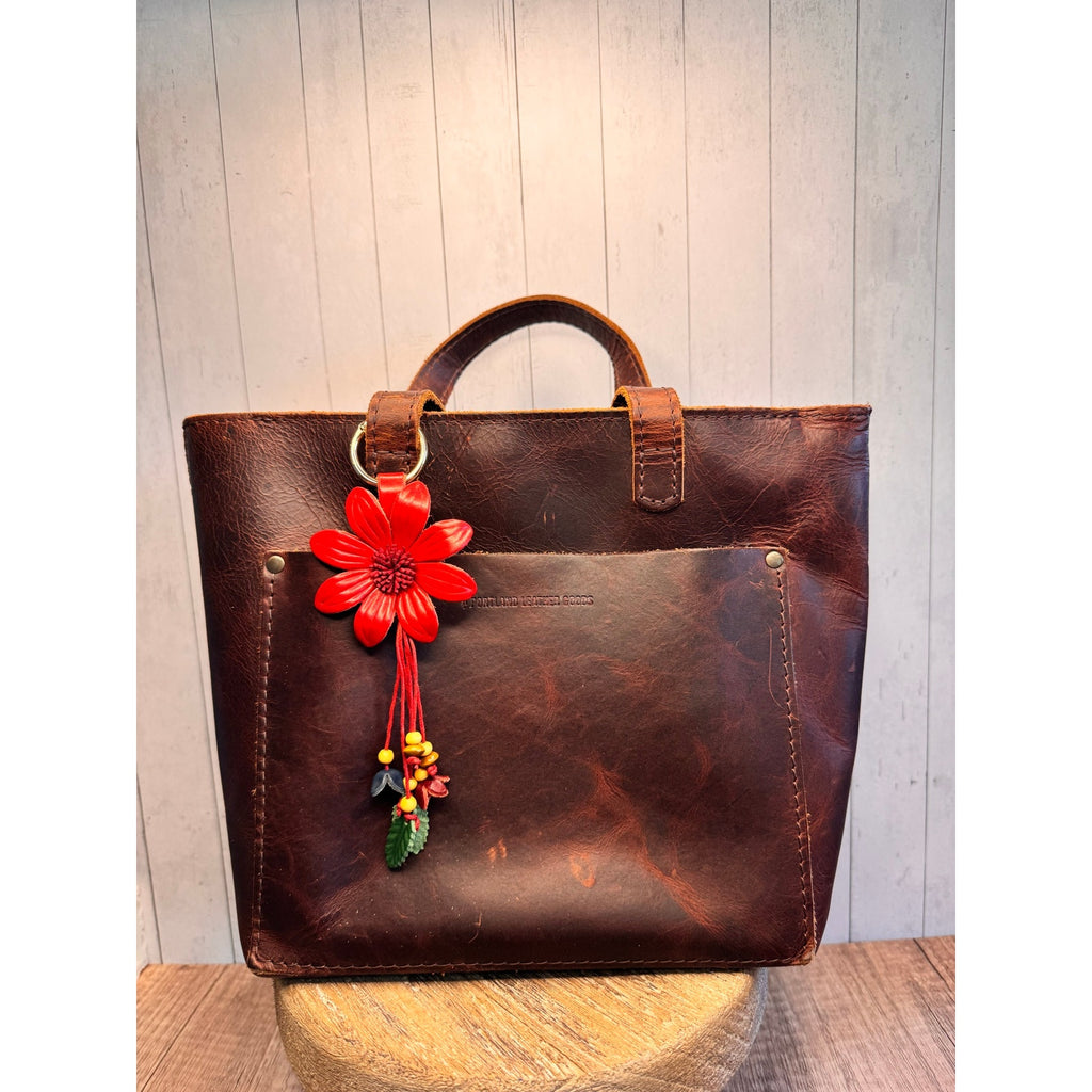 Red Summer Daisy Purse Charm Genuine Leather Summer Flower Bag Charm NEW!