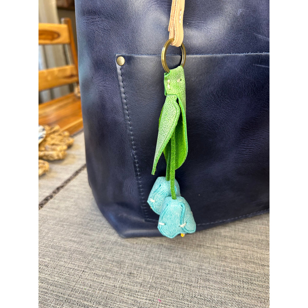 Genuine Leather Light blue Tulip Bag Charm Tulips Flower Leather Purse Charm