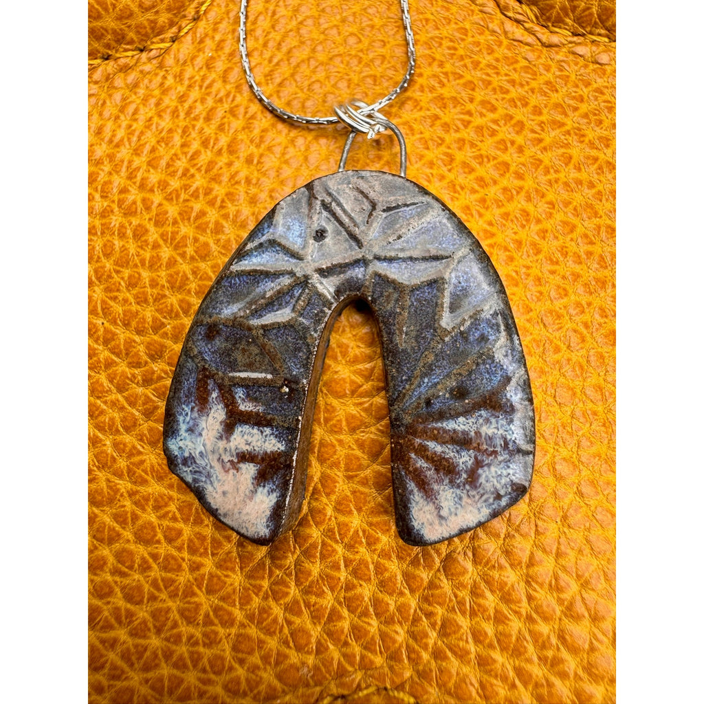 Ceramic Kiln Fired Horseshoe Pendant Necklace Handcrafted Boho Pendant Necklace