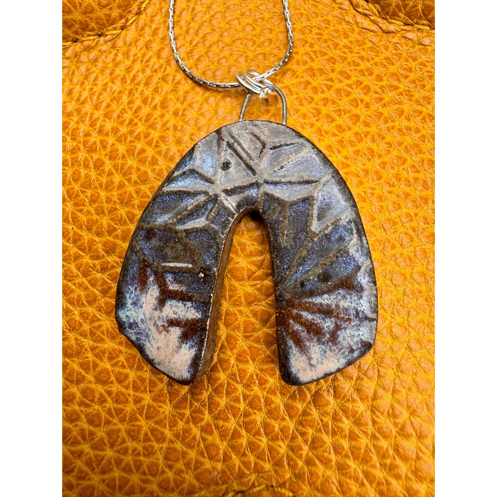 Ceramic Kiln Fired Horseshoe Pendant Necklace Handcrafted Boho Pendant Necklace