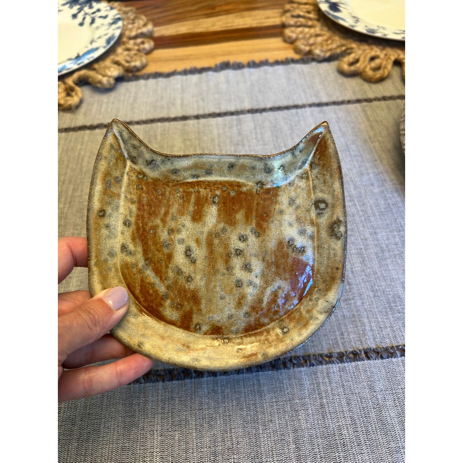 Ceramic Tabby Cat Shaped Trinket Dish Bowl Home Decor Handmade Art West Hills