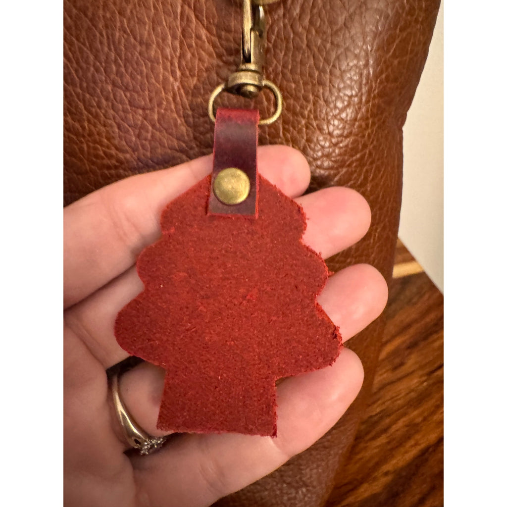 Holiday Red Green Christmas Bag Charm Genuine Leather Christmas Tree Purse Charm