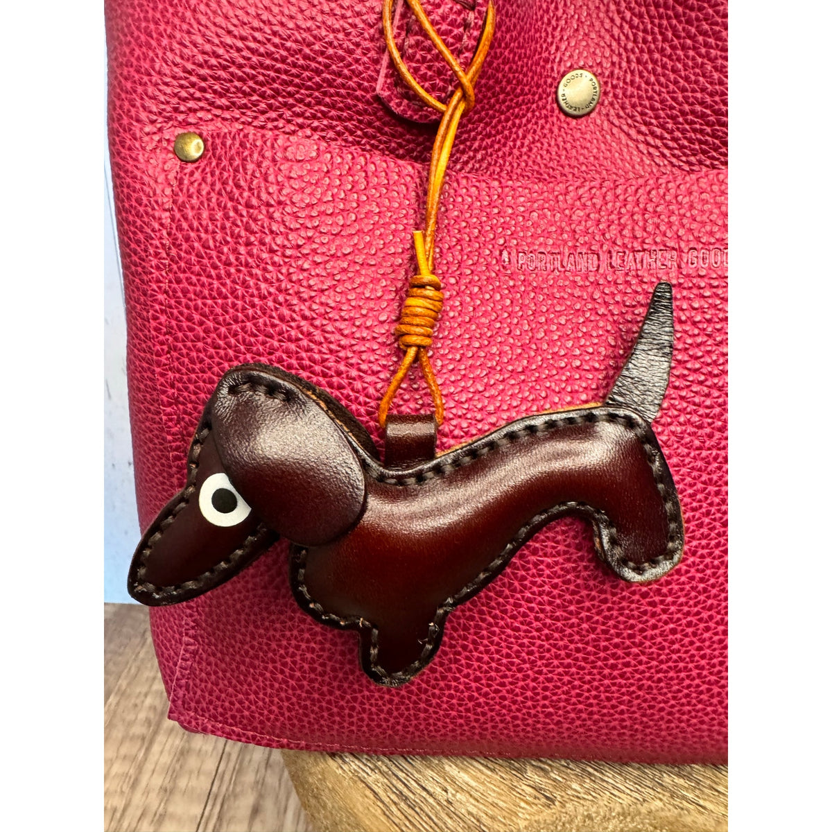 Dark Brown Genuine Leather Dog Bag Charm Dachshund Wiener Dog Purse Charm Dogs