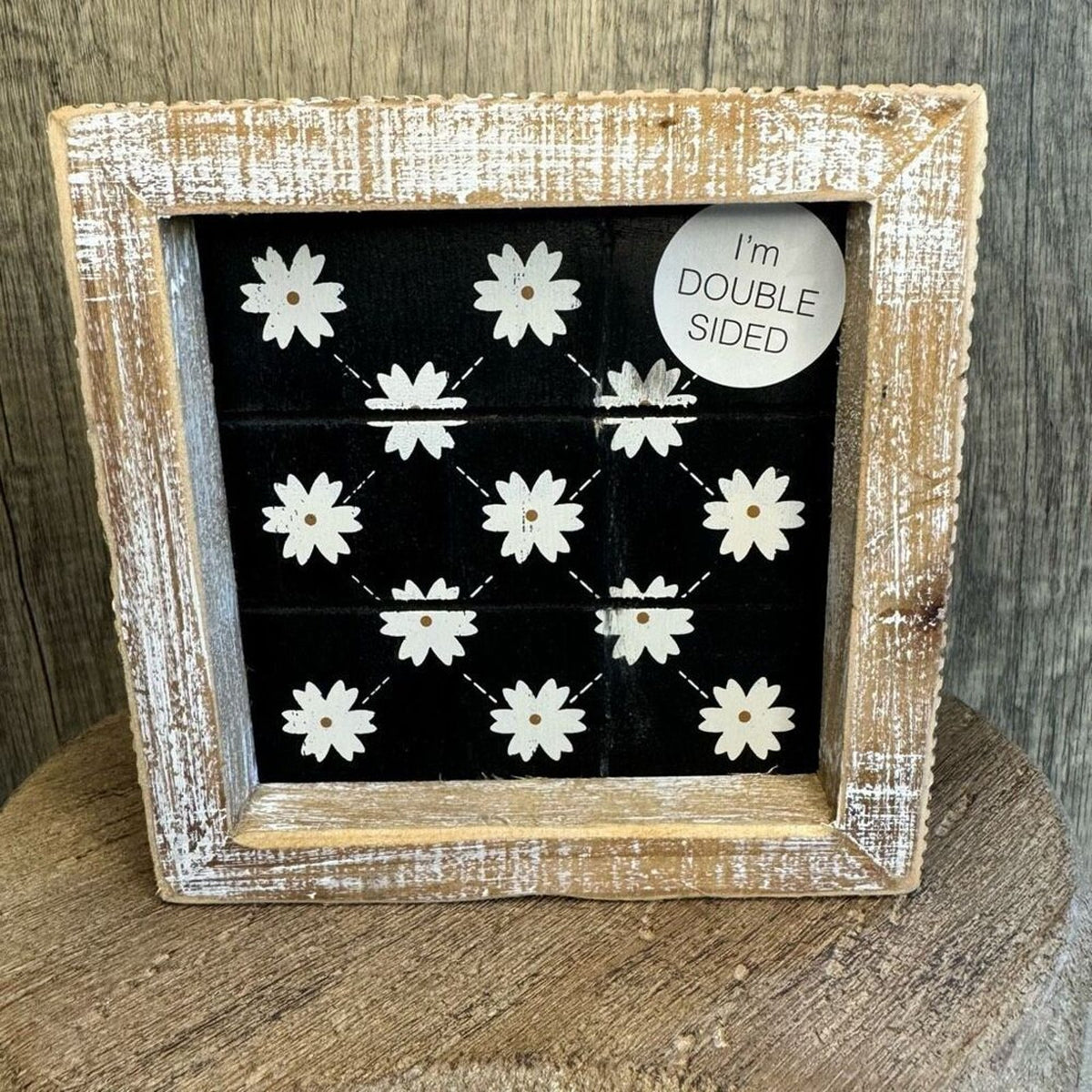 Rustic Wood Decor Christmas Tree Daisy Sign 5 x 5 Picture Boho Home Reversible