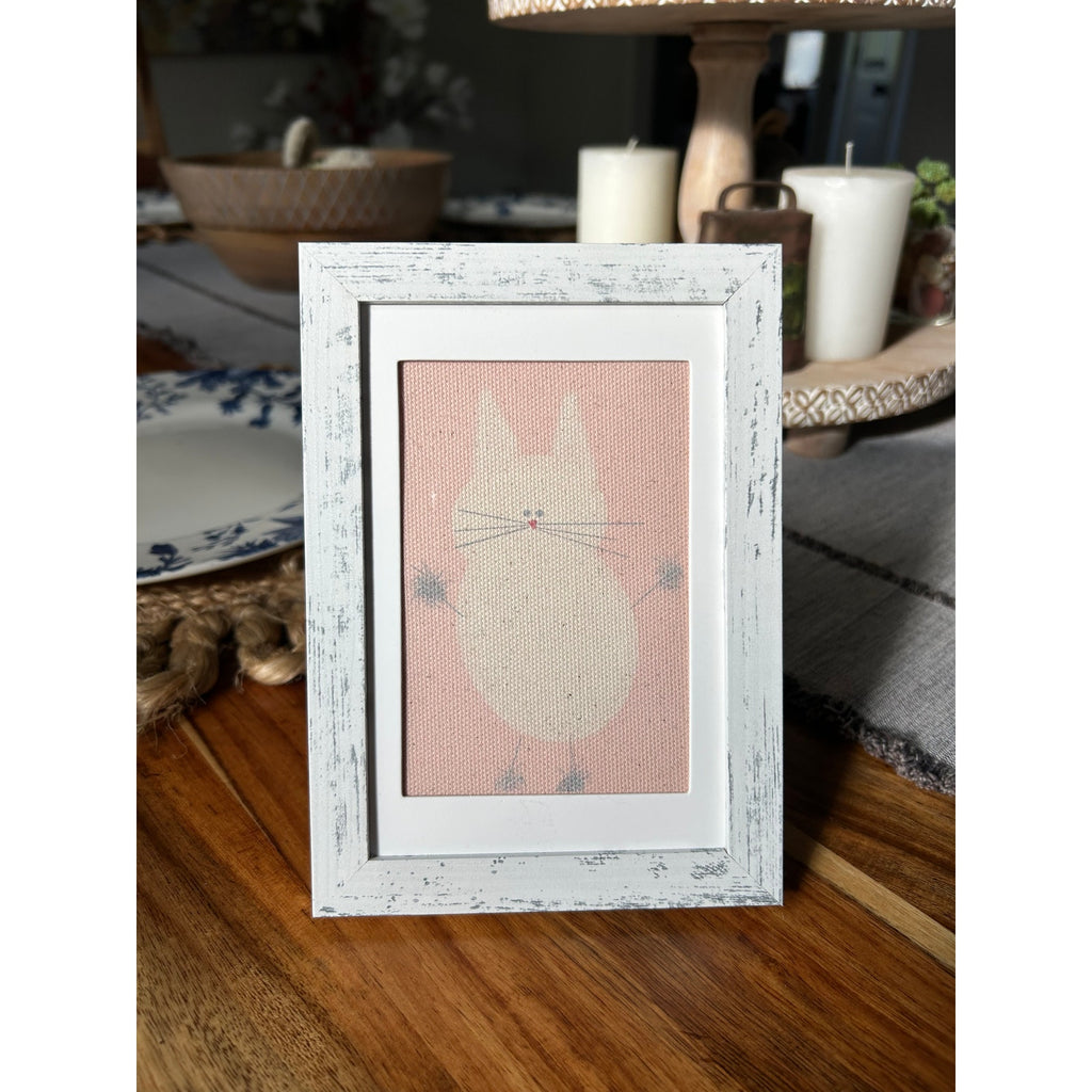 Pink Kitty Cat White Cat Mini Picture Frame Original Art Desk Wall Art Decor