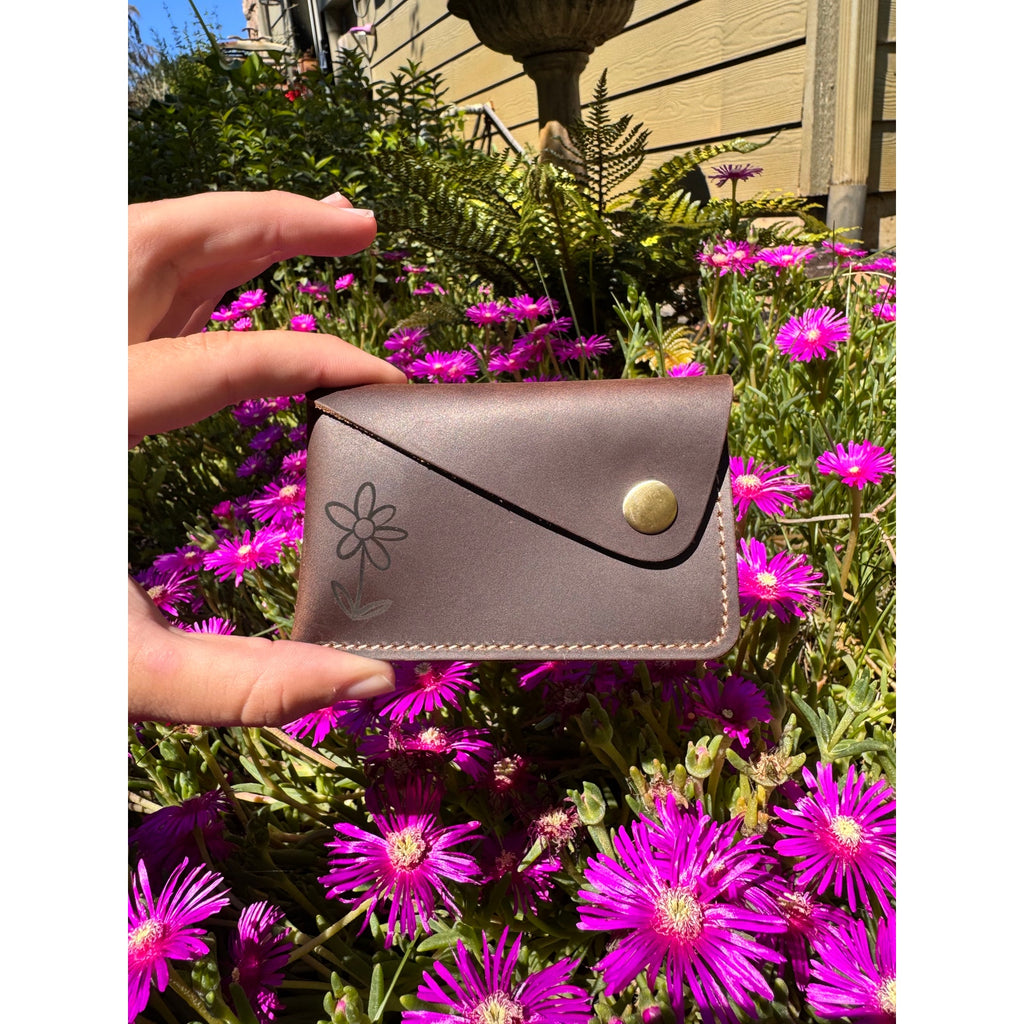 Genuine Leather Wallet  DARK BROWN Side Snap Credit Card Holder Brown Wallet