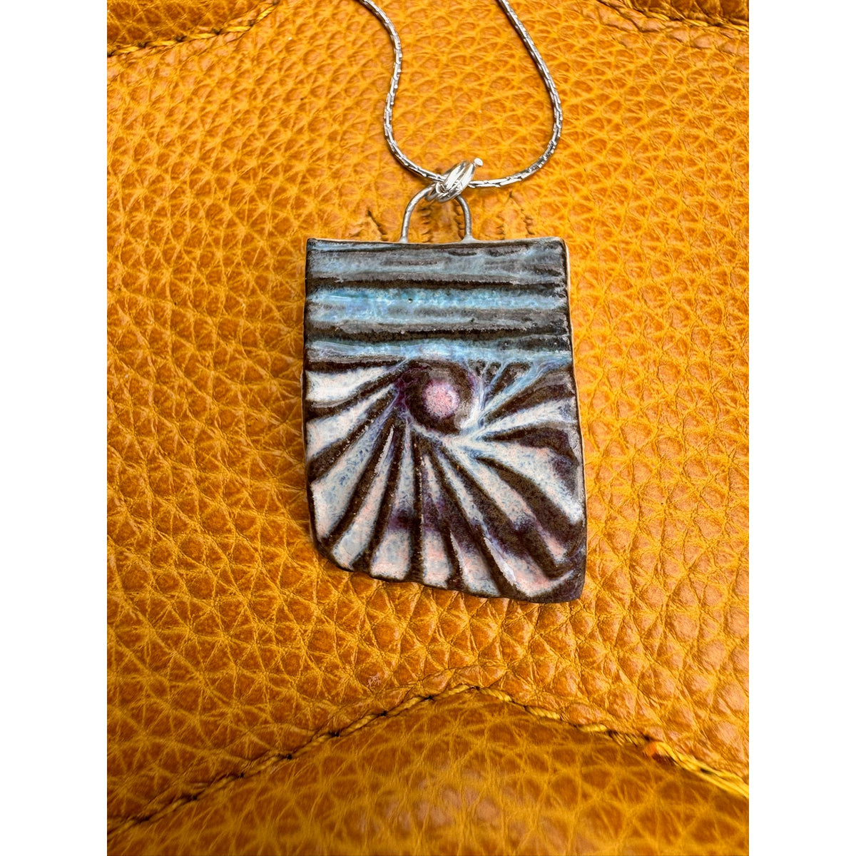 Kiln Fired Sunburst Boho Pendant Necklace Handcrafted Boho Necklace Jewelry