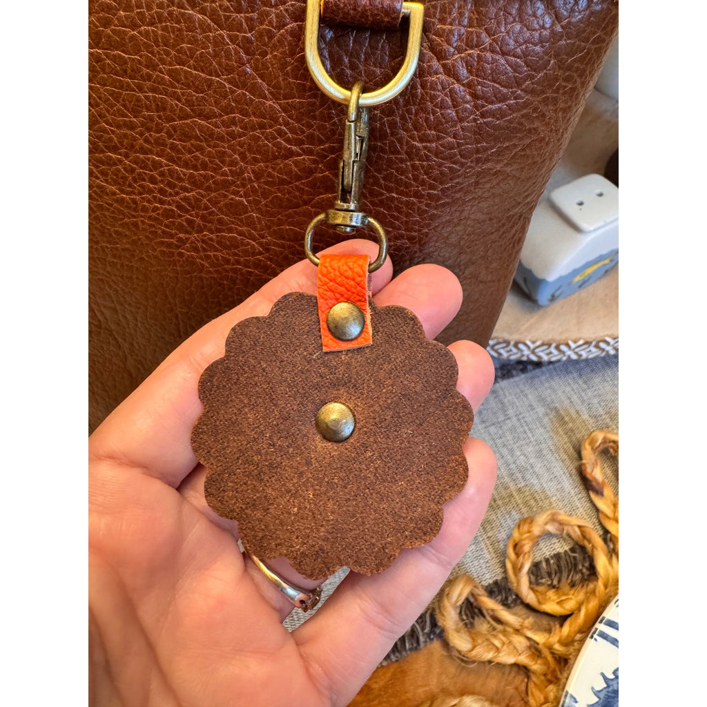 Round Autumn Bag Charm Genuine Leather Orange Brown Yellow Accessories NEW!