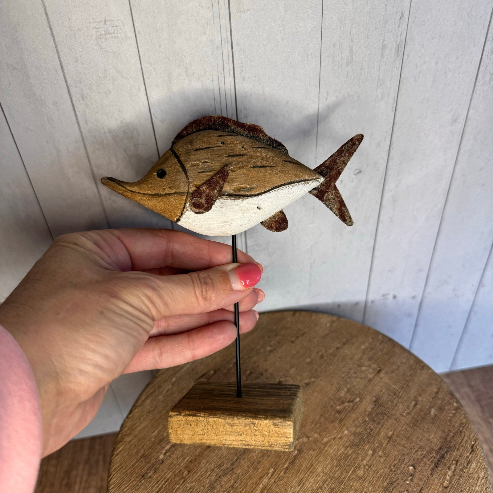Wood Unicorn Fish Sitter Home Decor Rustic Art Nature Lover Seabird Ocean NEW