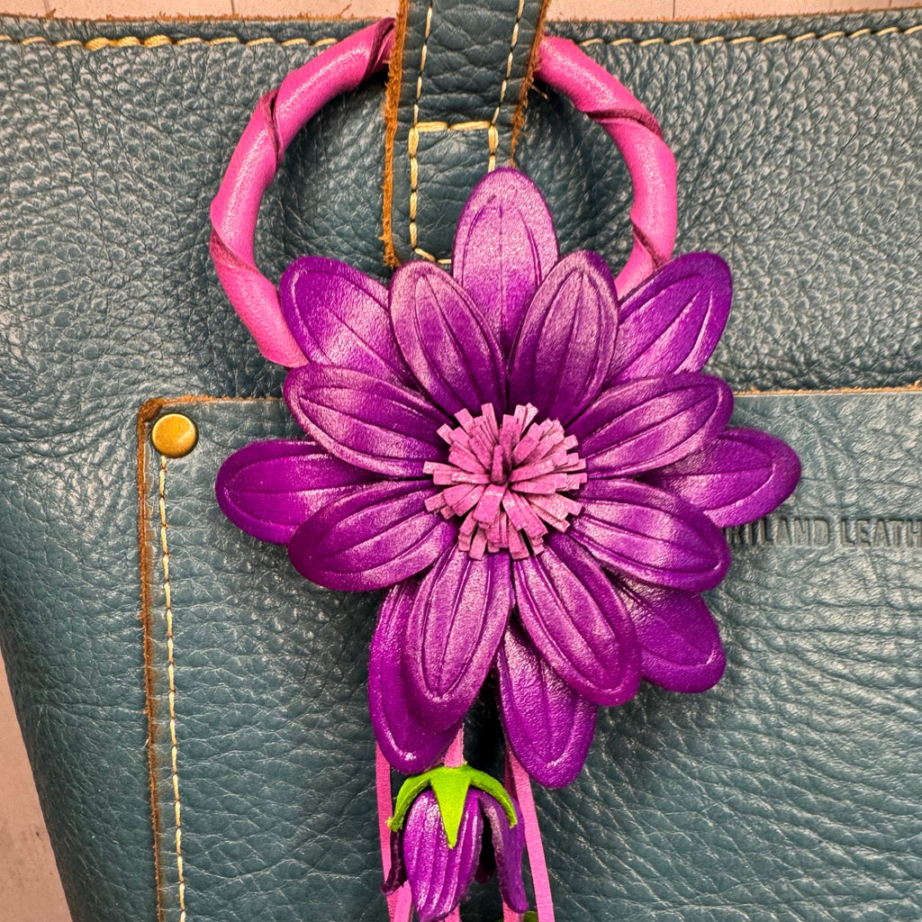 Genuine Leather Flower Purse Charm Purple Daisy Flower Leather Bag Charm NEW!