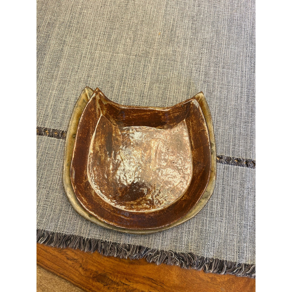 5 inch Ceramic Cat Dish Pet Bowl Home Decor Art West Hills Scruffy Kitty Cat