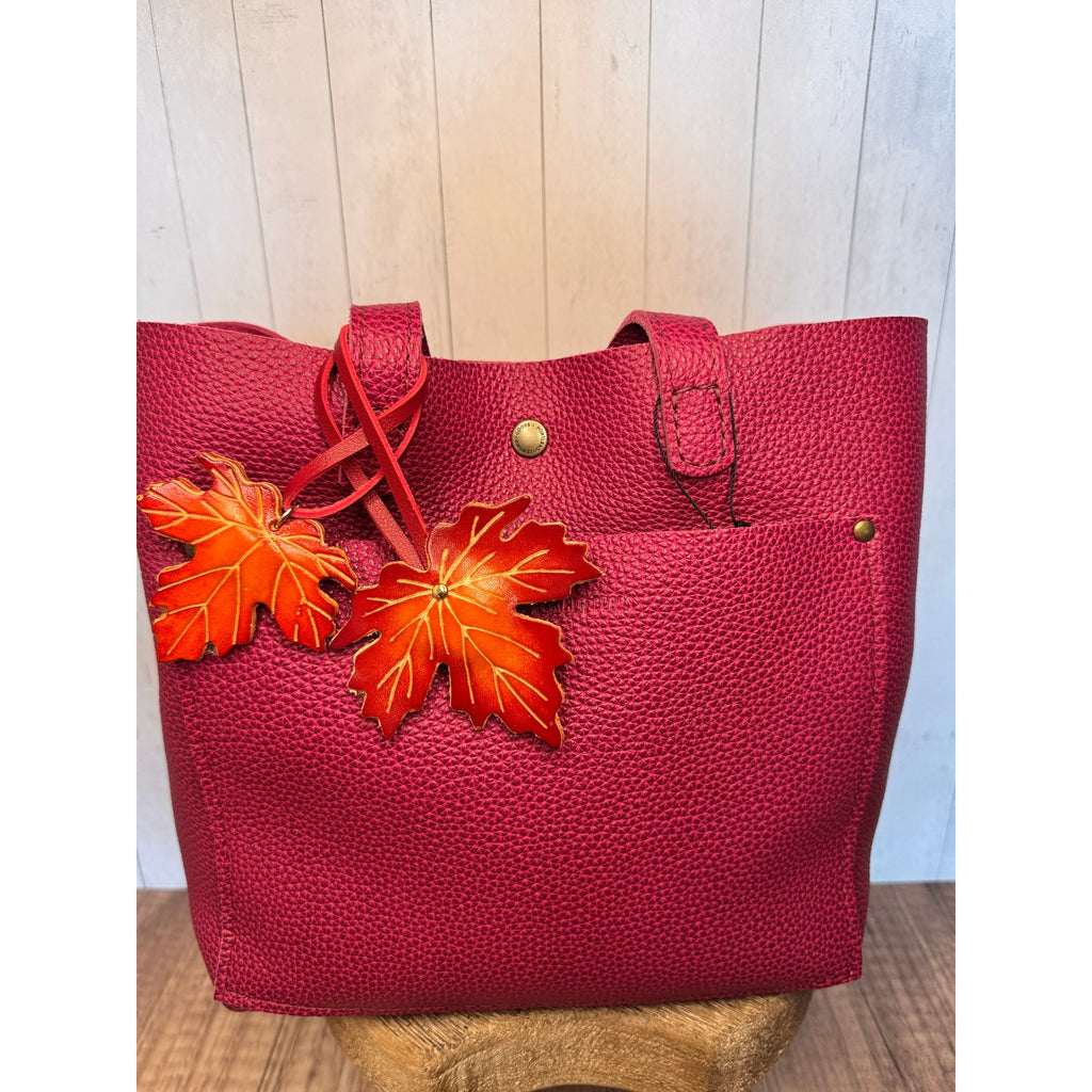 Double Maple Leaf Leather Purse Charm NeW FAST SHIP Leather Keychain Bag Flair