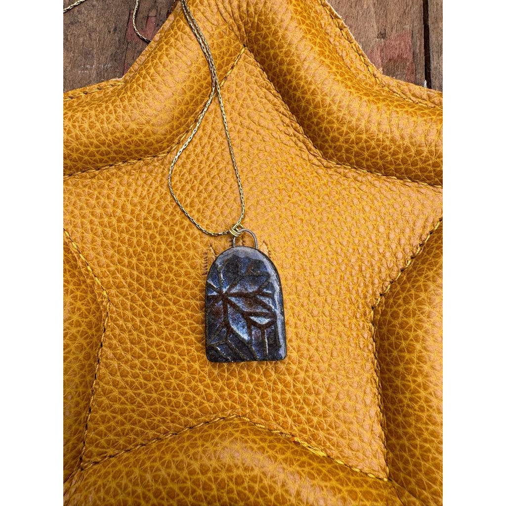 Blue Kiln Fired Ceramic Necklace Ceramic Rectangle Pendant Jewelry Necklace