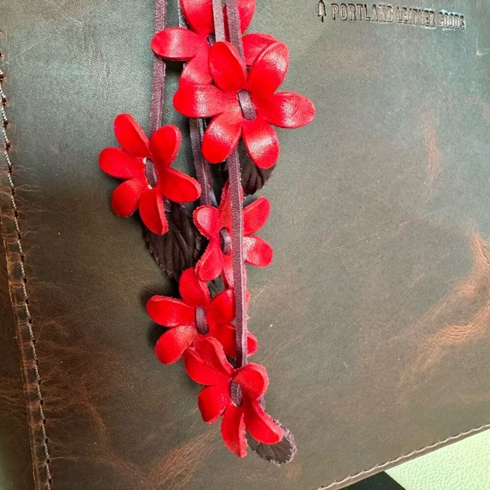 Flower Leather Bag Charm Leather Purse Red Flower Crossbody NEW