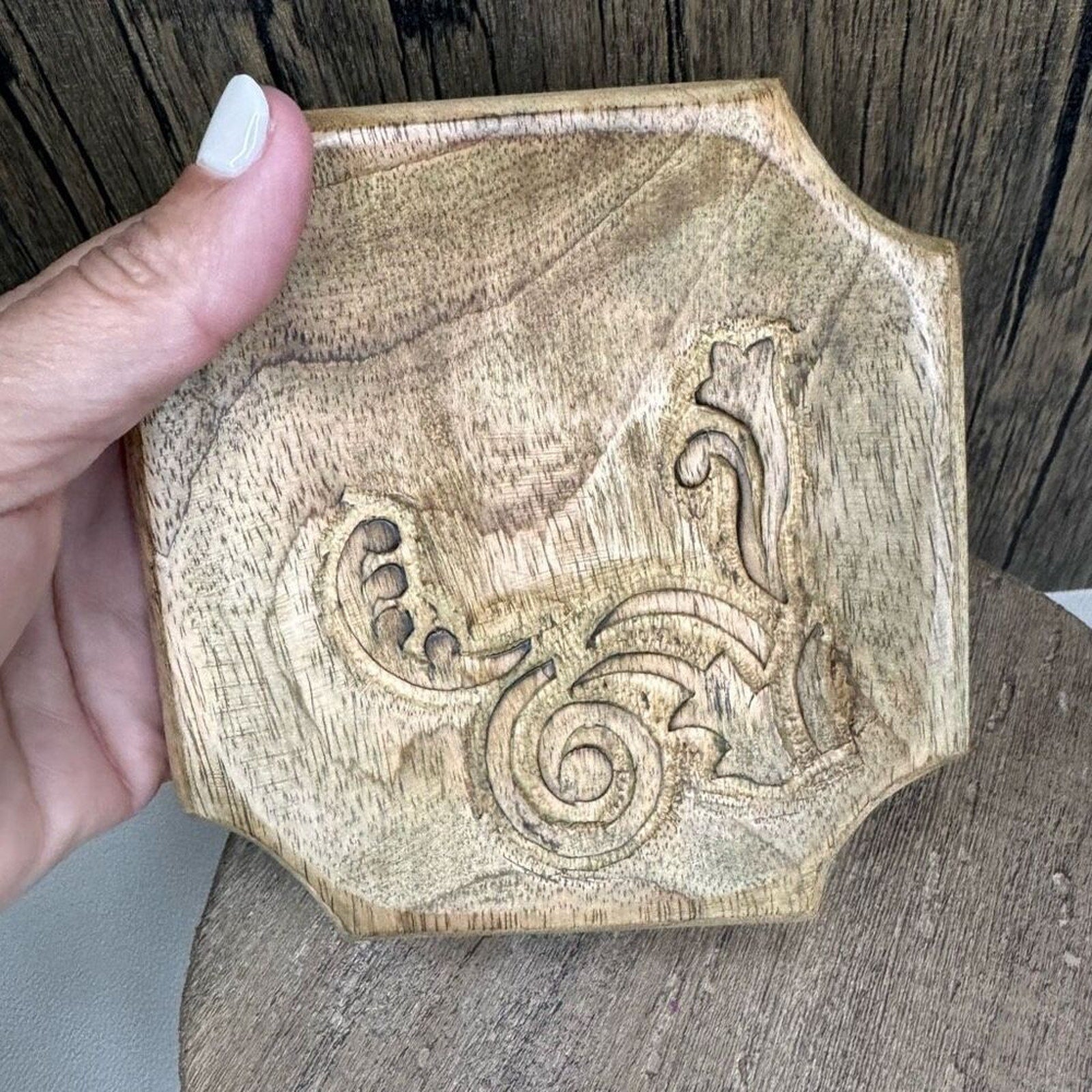 Wood Trinket Tray Mango Carved Wood Home Decor Gift NEW Fast ShiP