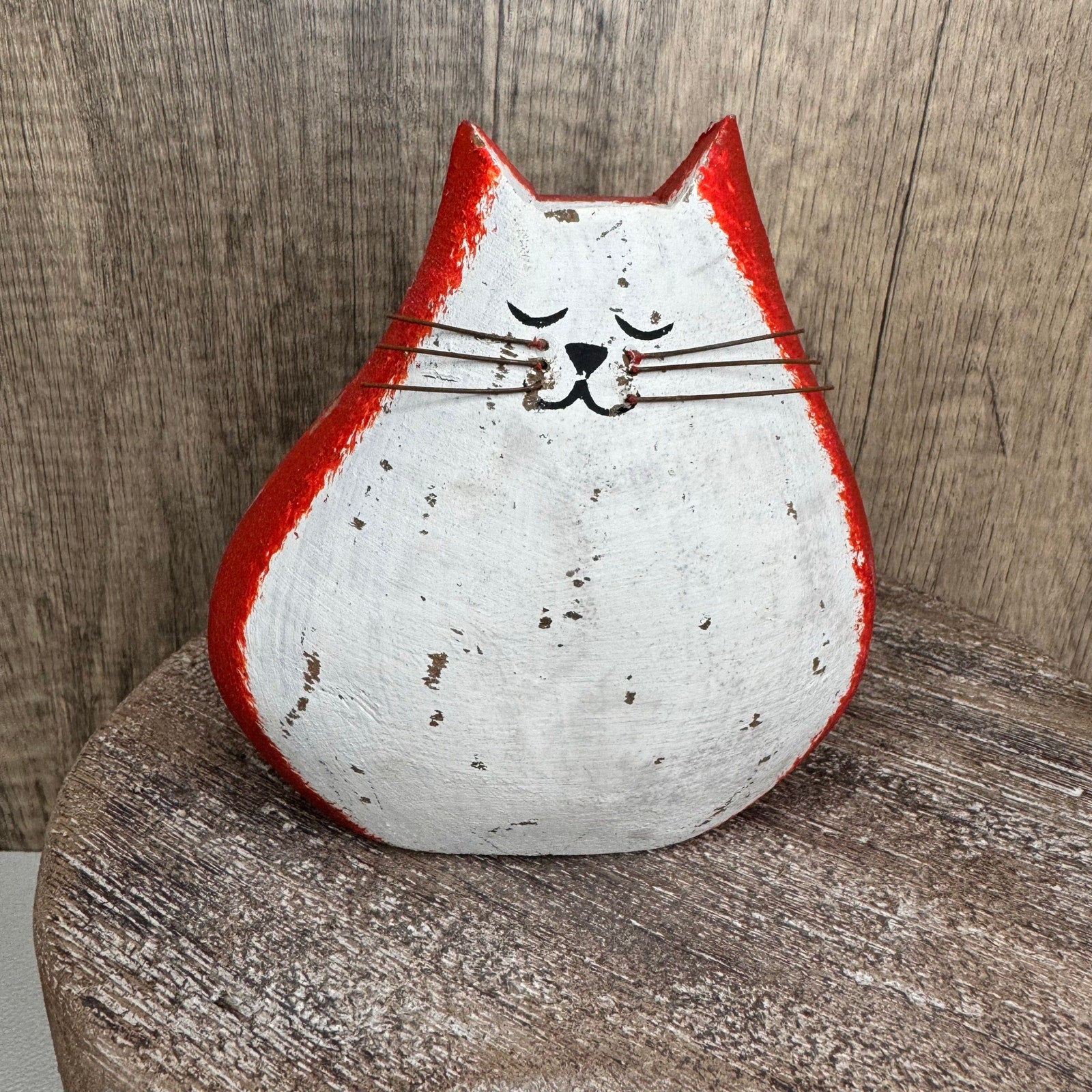 Rustic Tabby Cat Shelf Sitter Wood Love Home Decor Boho Home Cat Lover Gift