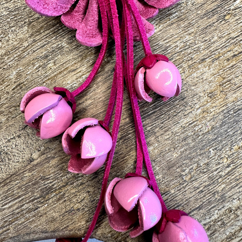 Leather Flower Purse Charm Genuine Leather Pink Gerbera Daisy Bag Charm