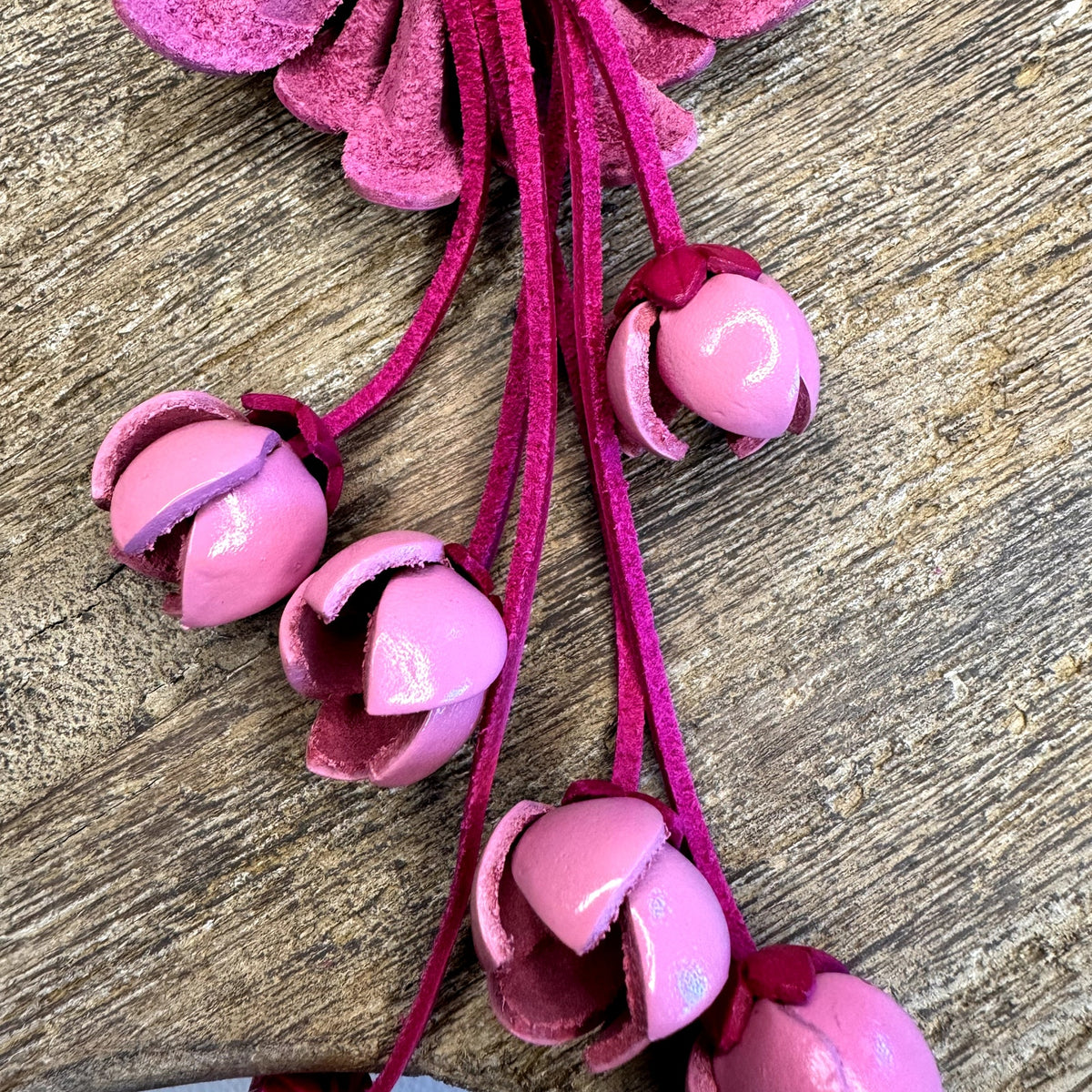 Leather Flower Purse Charm Genuine Leather Pink Gerbera Daisy Bag Charm