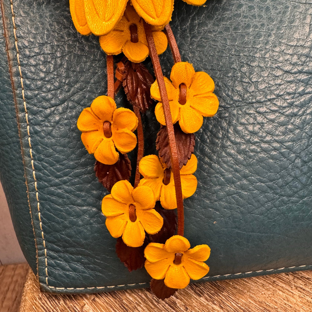 Genuine Leather SunFlower Purse Charm Yellow Daisy Flower Leather Bag Charm NEW!