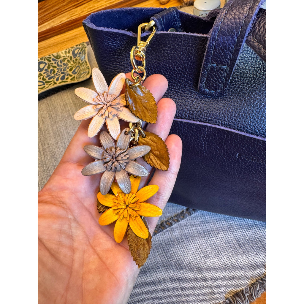 Autumn Yellow Flower Bag Charm Genuine Leather Purse Charm Flower Charms NEW!