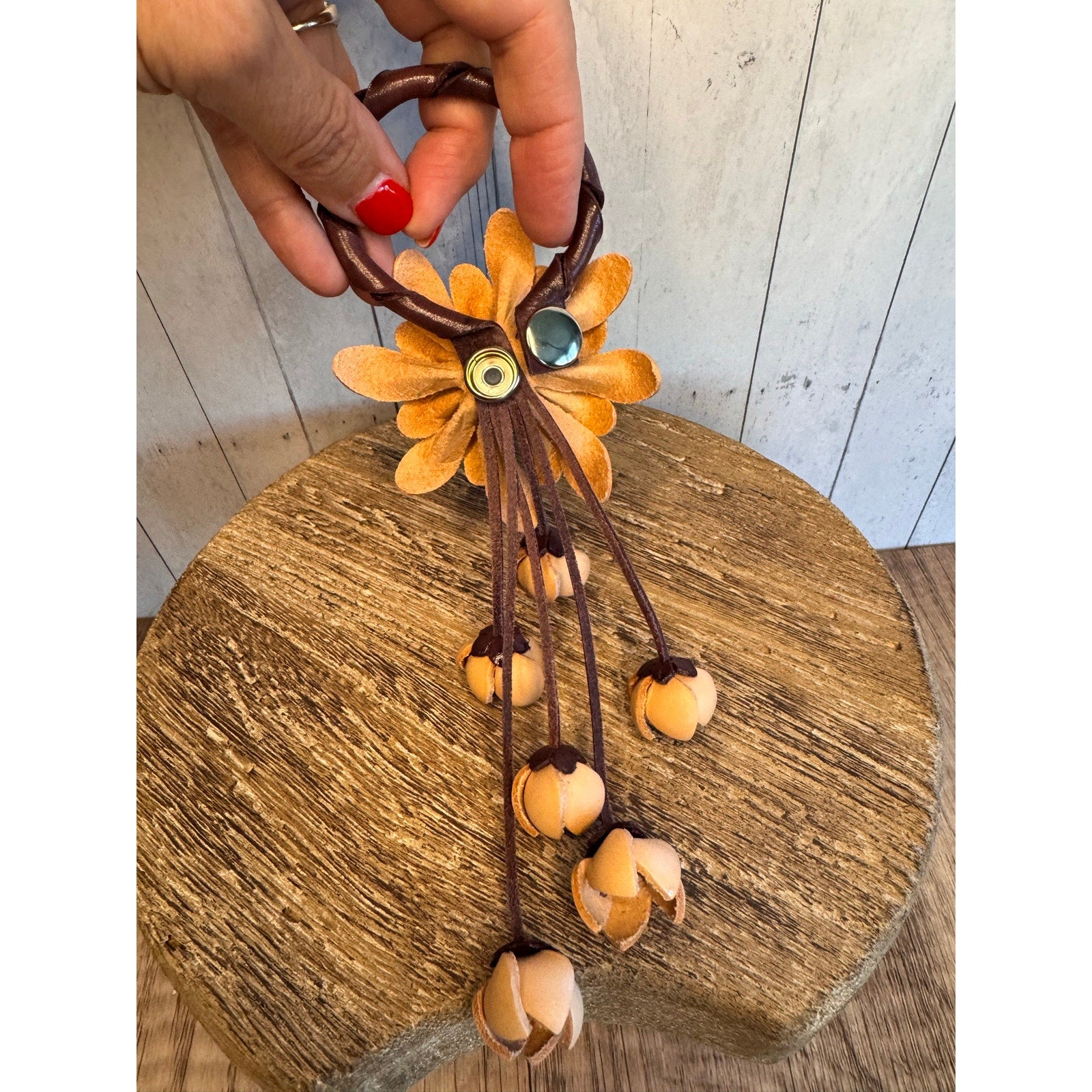 Leather Flower Purse Charm Genuine Leather Gerbera Daisy Bag Charm FAST SHIP