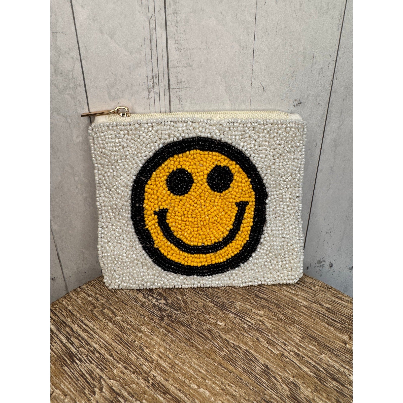 Beaded Coin Purse Smile White Multicolor Wallet Travel Pouch Womens Accessories