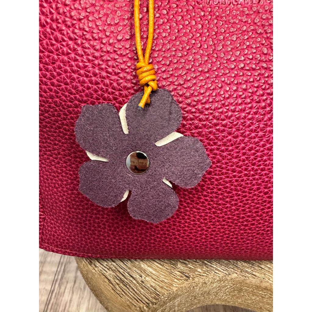 Leather Flower Bag Charm Pink White Purple Flower Purse Charm Genuine Leather