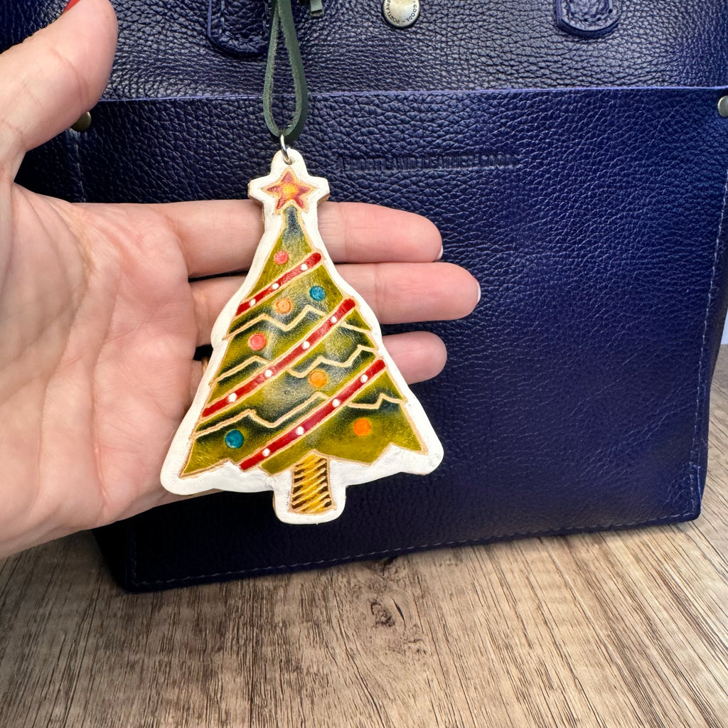 Christmas Tree Purse Charm Genuine Leather Holiday Bag Charm Christmas Trees