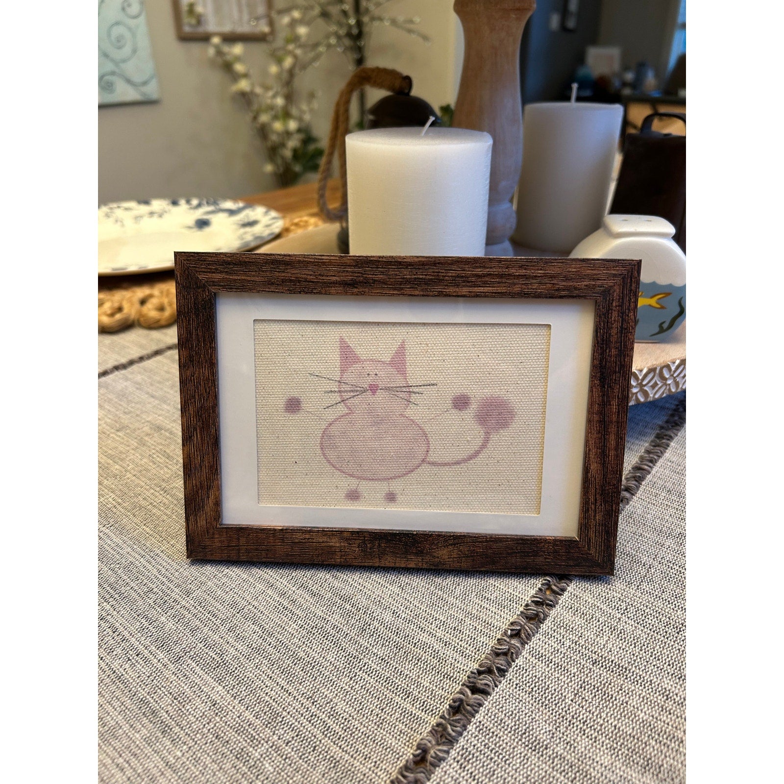 Mini Kitty Cat Marie Picture Frame 6 x 4 Original Art Desk Pink Cat Lover Gift