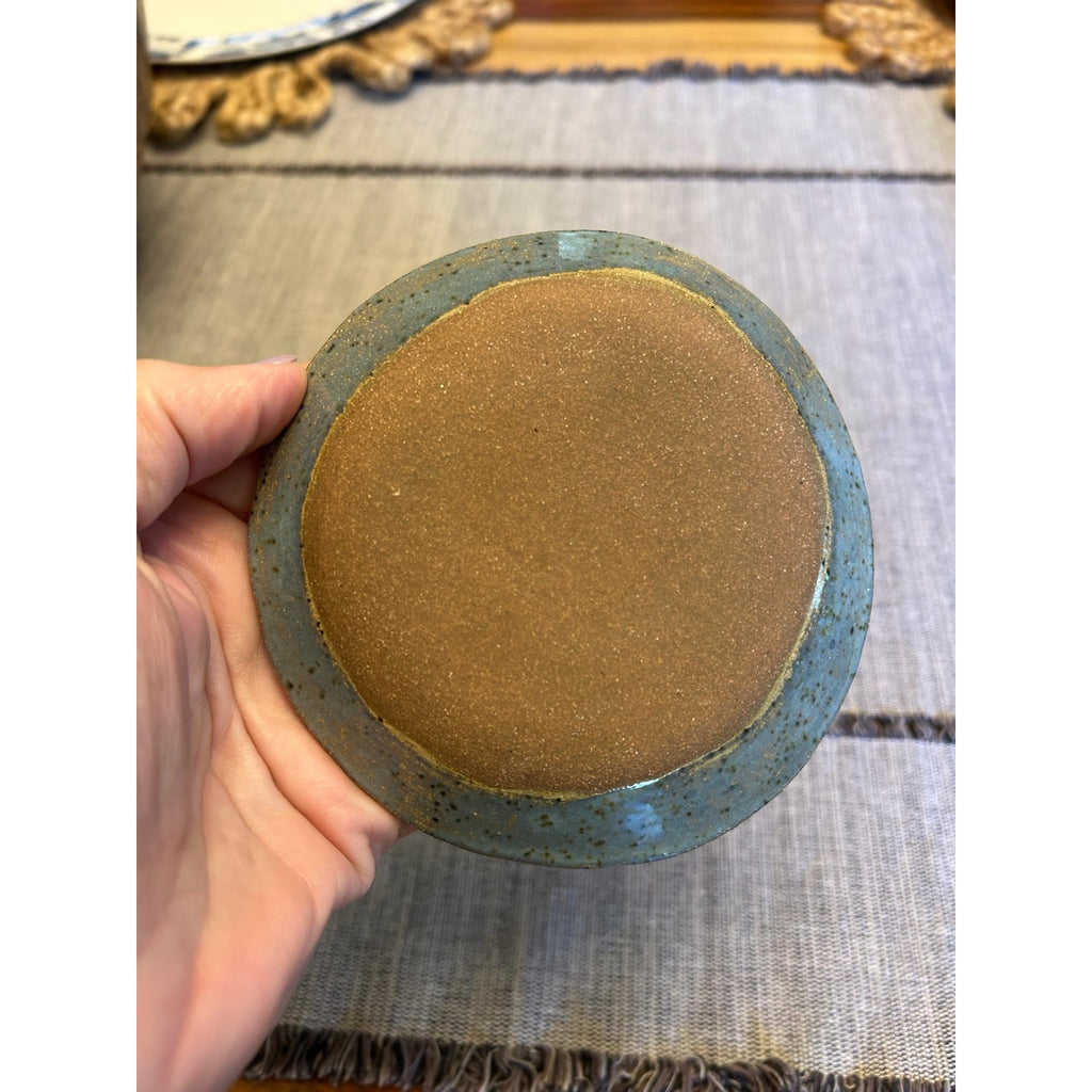 Blue Pottery Trinket Dish Bowl Jewelry Holder Round Soap Dish Sea Blue Gift