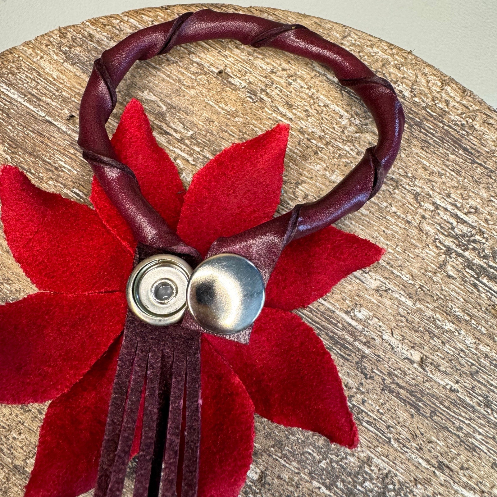 Leather Flower Purse Charm Genuine Leather Poinsettia Bag Charm Red Flower Flair