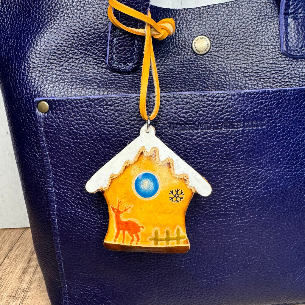 Gingerbread House Purse Charm Genuine Leather Bag Charm Christmas Bag Charm