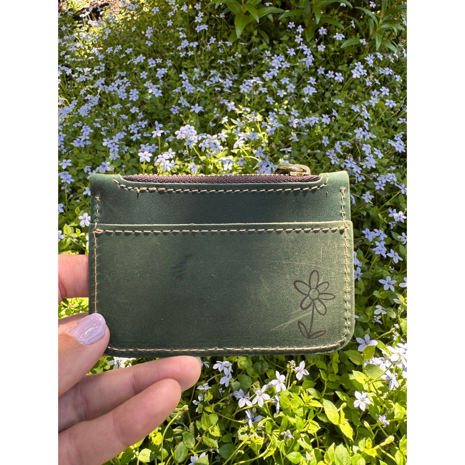 Genuine Leather Wallet FOREST GREEN Credit Card Holder Green Leather Wallet