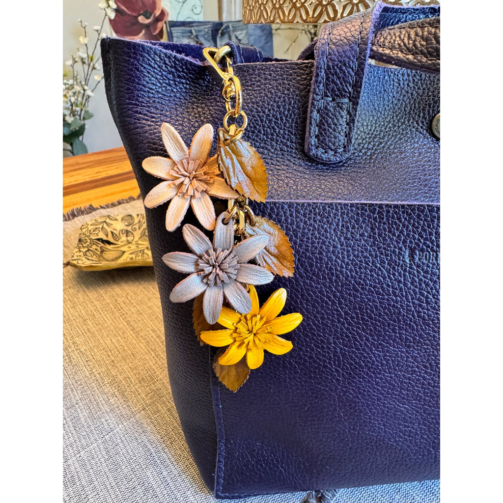 Autumn Yellow Flower Bag Charm Genuine Leather Purse Charm Flower Charms NEW!